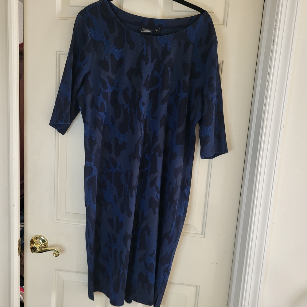 Women with Control Navy Patterned Long Sleeve Dress